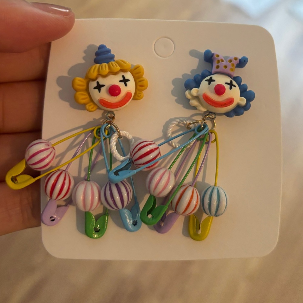 Colorful clay Clown Earrings s925 pin